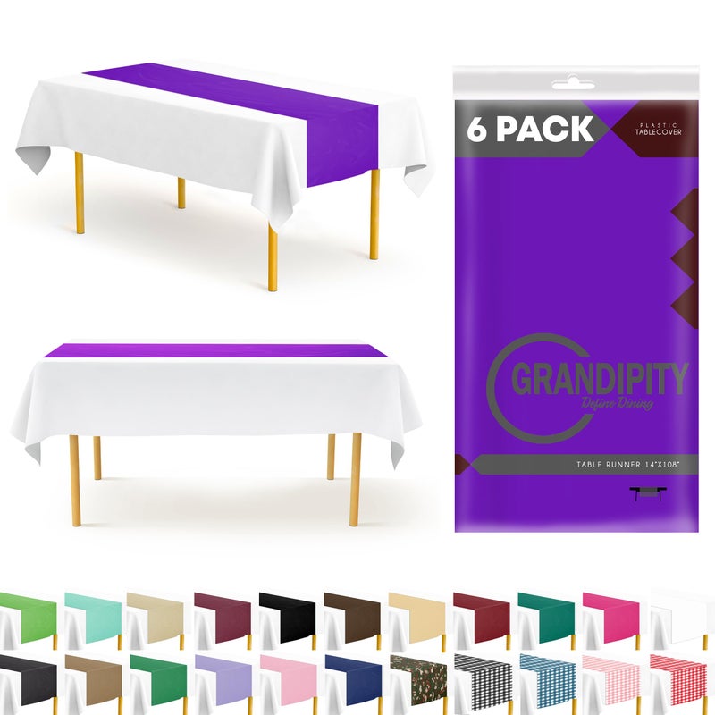 Grandipity Purple 6 Pack Premium Disposable Plastic Table Runner 14 x 108 Inch. Table Runner for Dinner Parties & Events by Grandipity - Image 1